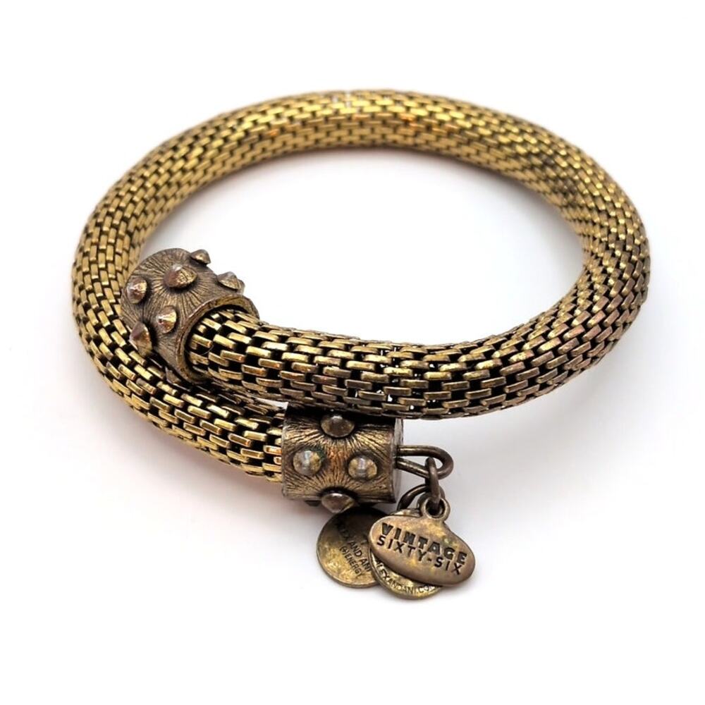 Alex & Ani Vintage Sixty-Six Rafaelian Gold Tone Mesh Wrap Bangle Cuff Bracelet